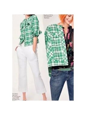 CAbi 5653 Green Library Plaid  Tweed Jacket  Size Medium